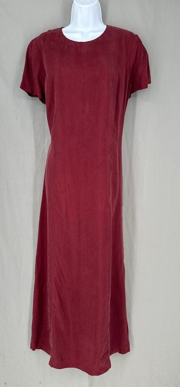 Y2K Vintage Dress Womens Medium Red Maxi Satin Dark Short Sleeve 90s